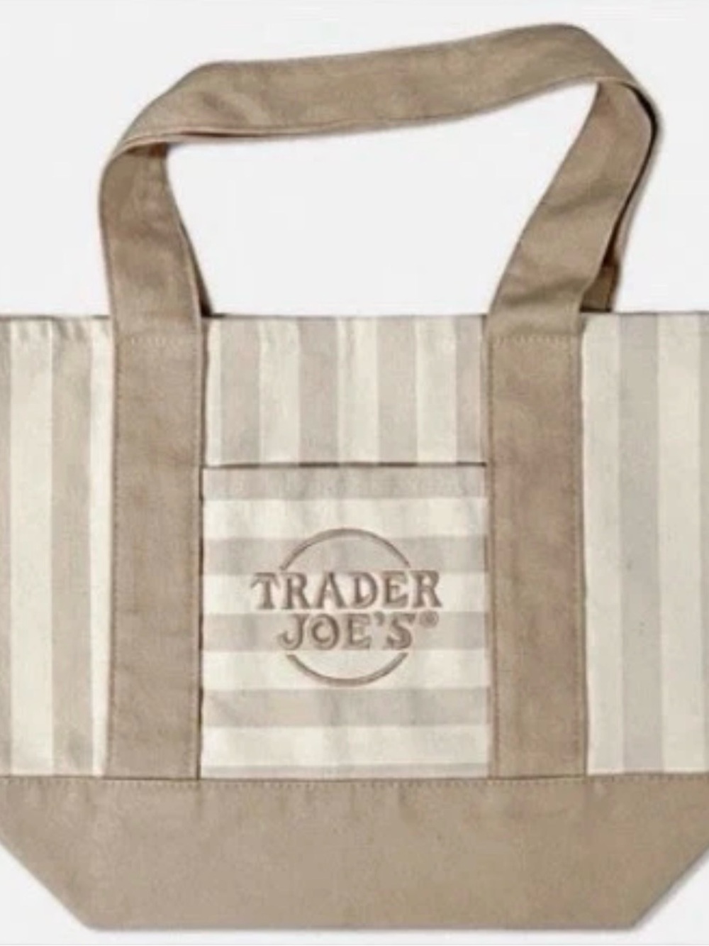 Trader Joe's Beige Stripe Canvas Tote Bag